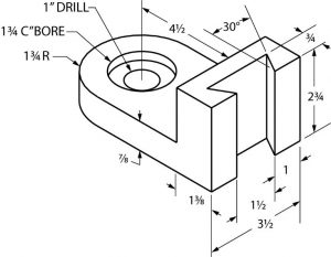 Isometric dimensioning on a drawing with text, numerical, and angular notations.